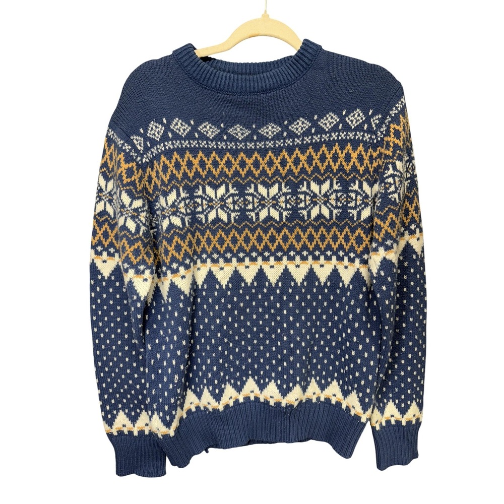 Vintage Abraham And Straus Sweater Mens Medium‎ Blue Fair Isle Acrylic 80s